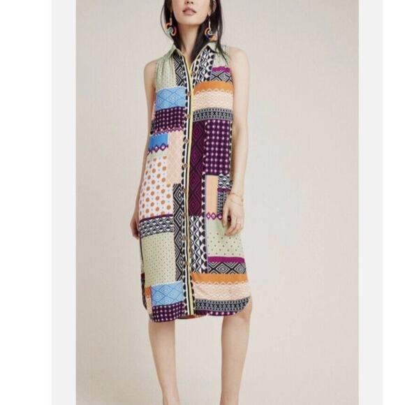 Anthropologie Everyway Shirt Multicolored Midi Dress Mixed Print Women's Size 4 - Picture 4 of 13